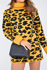 Mustard Leopard Roll Neck Jumper - Deona