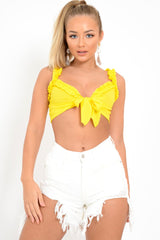 Yellow Frill Tie Front Crop Top - Adali