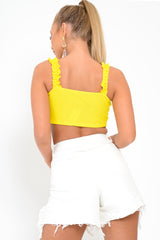 Yellow Frill Tie Front Crop Top - Adali