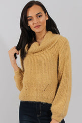 Mustard Cropped Roll Neck Jumper - Sophia