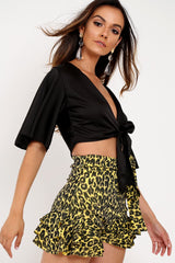 Yellow Leopard Ruffle Trim Belted Shorts - Afra