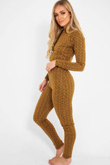 Mustard Marl Hooded Loungewear Set - Olevia