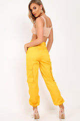 Yellow Pocket High Waist Cargo Cuffed Trousers - Galya
