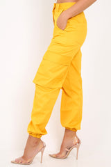 Yellow Pocket High Waist Cargo Cuffed Trousers - Galya