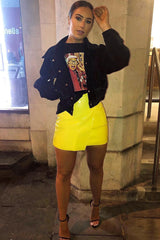 Yellow PU Faux Croc Wrap Over Skirt - Enessa