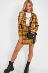 Yellow Tartan Crop Blazer Pleated Skirt Co-Ord - Holly