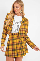 Yellow Tartan Crop Blazer Pleated Skirt Co-Ord - Holly