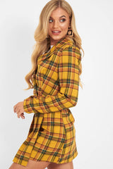 Yellow Tartan Crop Blazer Pleated Skirt Co-Ord - Holly