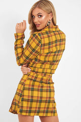 Yellow Tartan Crop Blazer Pleated Skirt Co-Ord - Holly