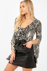 Black Faux Leather Tie Waist Mini Skirt - Eliyanna