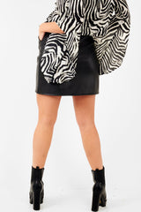 Black Faux Leather Tie Waist Mini Skirt - Eliyanna