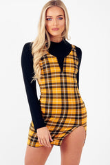 Mustard Tartan Plunge Neck Mini Dress - Irisa