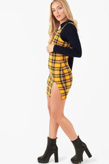 Mustard Tartan Plunge Neck Mini Dress - Irisa