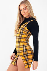 Mustard Tartan Plunge Neck Mini Dress - Irisa