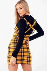 Mustard Tartan Plunge Neck Mini Dress - Irisa