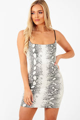Silver Snake Print Straight Neck Bodycon Dress - Serena