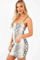 Silver Snake Print Straight Neck Bodycon Dress - Serena