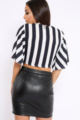Black and White Striped Tie Front Crop Top - Yoanna