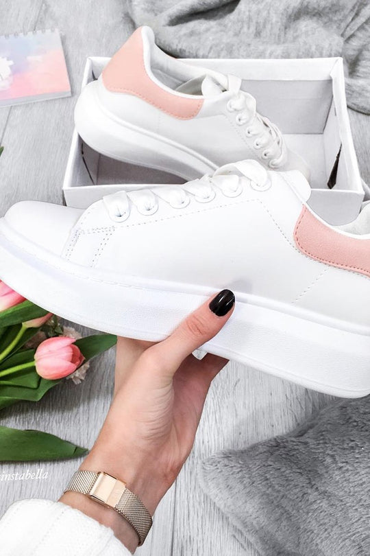 White Pink Faux Suede Insert Chunky Sole Trainers - Yuki