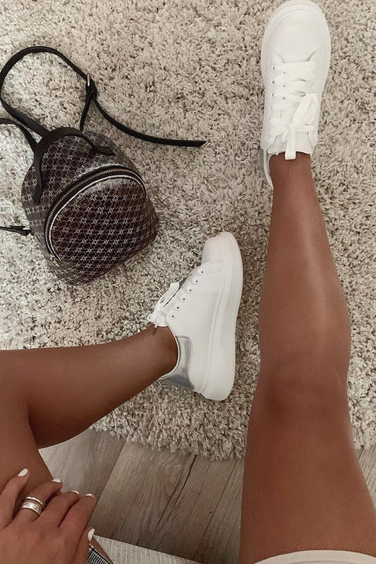 White Silver Holographic Insert Chunky Sole Trainers - Yuki