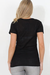 Black Ribbed V Neck Top - Yvette