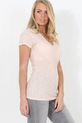 Pink Ribbed V Neck Top - Yvette