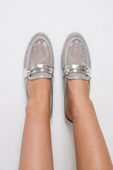 Silver Mesh Bar Detail Loafers - Zafira