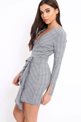 Hound-Tooth V Plunge Ruffle Hem Mini Dress - Zahra