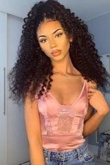 Dusty Pink Satin Lace Plunge Bodysuit - Zaida