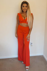 Red High Waist Flare Trousers -Tisha