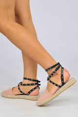 Pink Studded Cross Over Espadrilles -Zareen