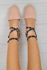 Pink Studded Cross Over Espadrilles -Zareen