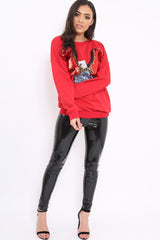 Red Sequin Embellished Rock Eagle Slogan Sweatshirt - Zaria