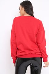 Red Sequin Embellished Rock Eagle Slogan Sweatshirt - Zaria