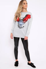 Grey Sequin Embellished Rock Eagle Slogan Sweatshirt - Zaria