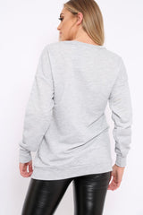 Grey Sequin Embellished Rock Eagle Slogan Sweatshirt - Zaria