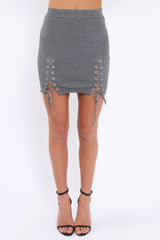 Grey Soft Stretch Skirt with Lace Up Detail - Zarrah