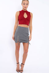 Grey Soft Stretch Skirt with Lace Up Detail - Zarrah