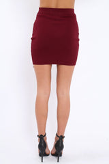 Wine Soft Stretch Skirt with Lace Up Detail - Zarrah
