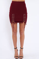 Wine Soft Stretch Skirt with Lace Up Detail - Zarrah