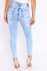 Light Blue Denim Ripped Lace Up Jeans - Zadee