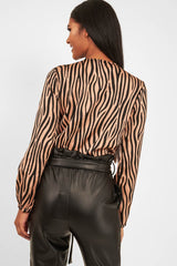 Brown Zebra Print Plunge Bodysuit - Aaralyn