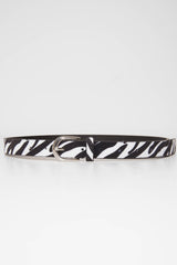 White and Black Faux Pony Hair Zebra Print Belt - Calliana