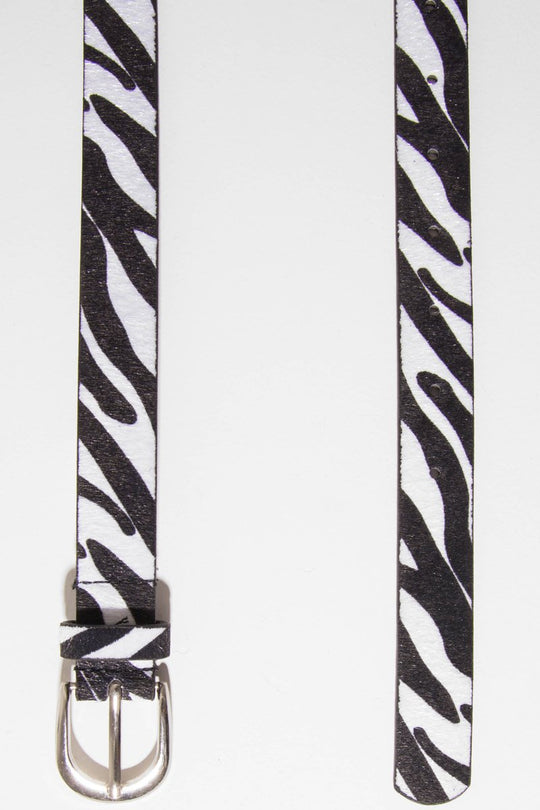 White and Black Faux Pony Hair Zebra Print Belt - Calliana