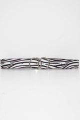 Zebra Print Faux Pony Hair Double Circle Buckle Belt - Tansy