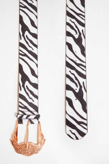 Zebra Print Wide Belt With Large Gold Buckle - Frida
