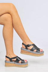 Black Ankle Strap Wedges -Zeidy