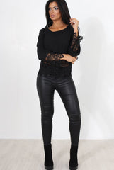 Zerin Black Crochet Long Sleeve Top