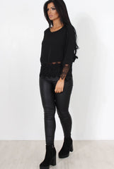 Zerin Black Crochet Long Sleeve Top