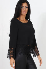Zerin Black Crochet Long Sleeve Top
